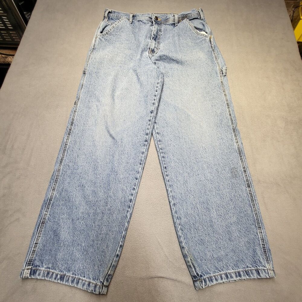 Real Ranch Jeans mens 36x29 Blue Carpenter Straight Leg Distressed Denim